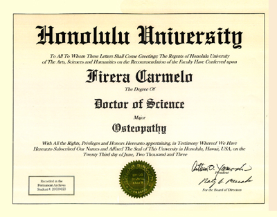 Honolulu University Doctor of Science Osteopathy